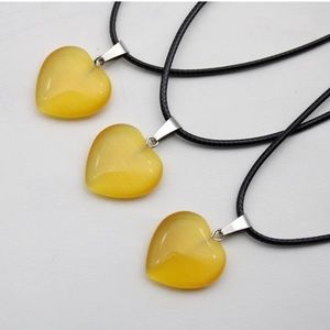 20mm Stone Heart Crystal Agate Necklace 18” Leather Cord